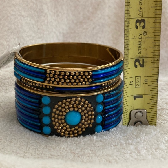 Blue Glass and Metal Bangle Bracelets - Picture 6 of 6